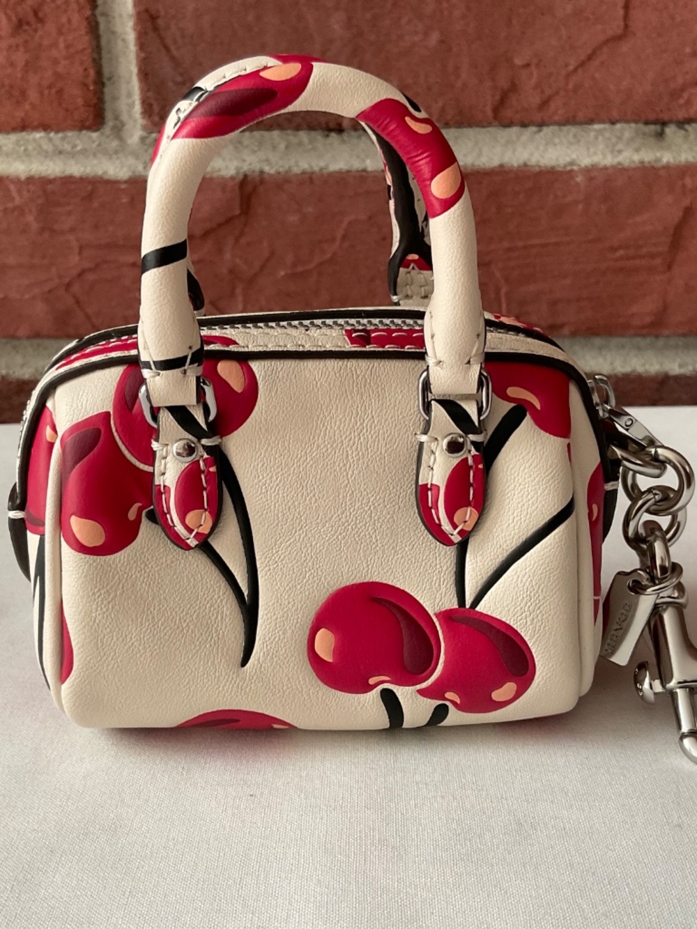 Coach Rowan Mini Bag Charm Cherry Print Leather Silver Hardware Multi NWT - Picture 15 of 16